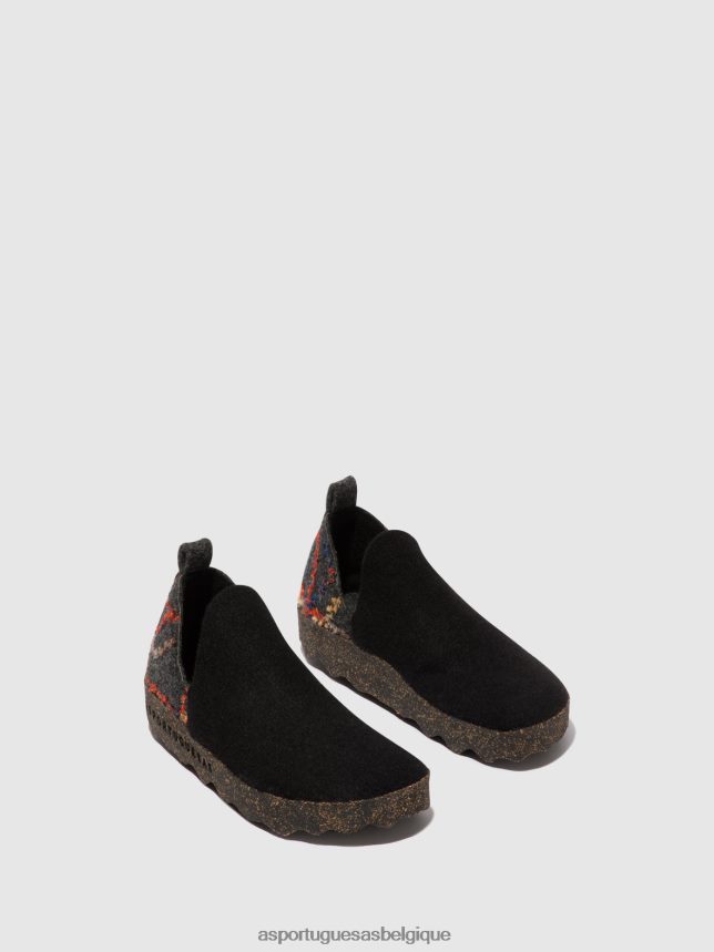 chaussures Asportuguesas chaussures de ville bout rond cadeau en feutre noir femmes BXRT6Z71