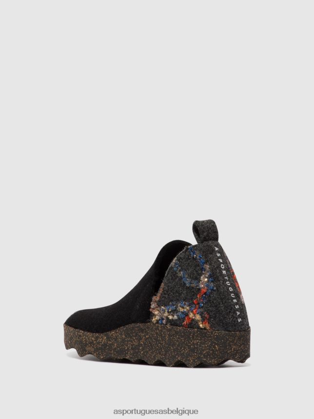 chaussures Asportuguesas chaussures de ville bout rond cadeau en feutre noir femmes BXRT6Z71