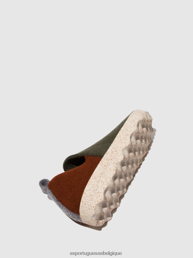 chaussures Asportuguesas chaussures de ville bout rond vert militaire/marron femmes BXRT6Z96