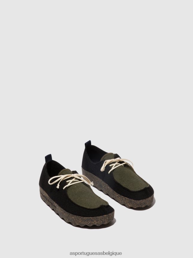 chaussures Asportuguesas chaussures à lacets chat noir/vert militaire femmes BXRT6Z106